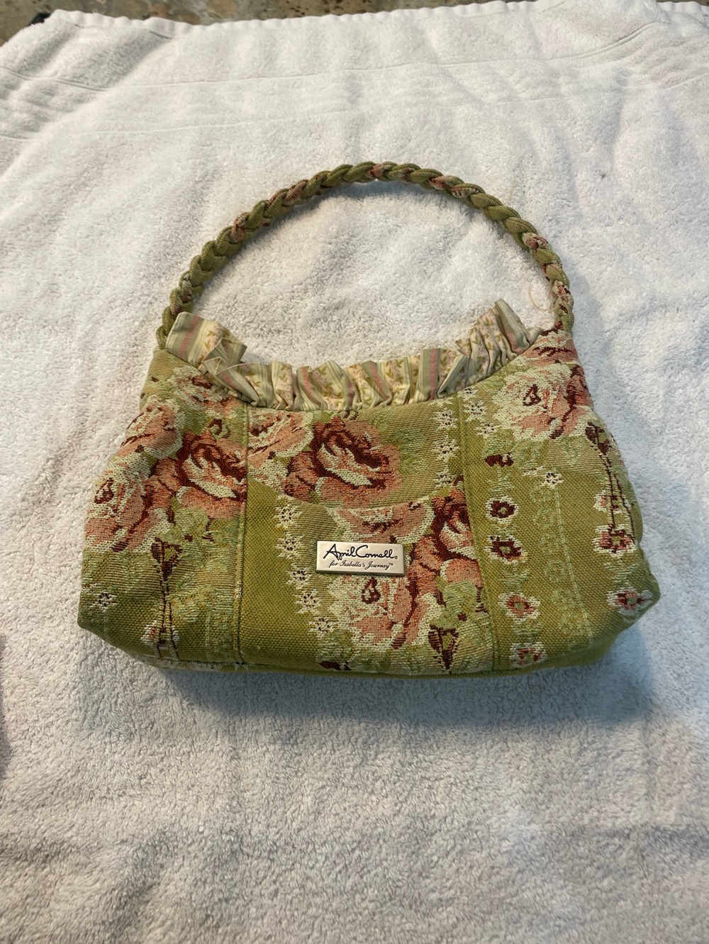 April Cornell Isabella's Journey handbag in green tapestry